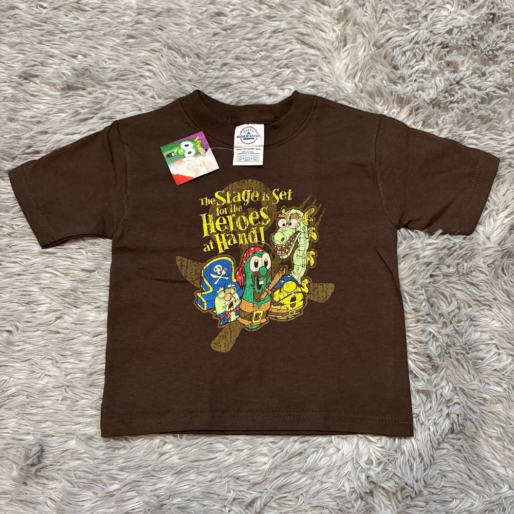 Vintage 2004 Veggie Tales Delta Graphic T-Shirt Brown Toddler 2T NEW